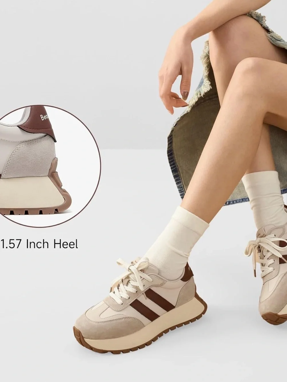 Retro-Style Women’s Athletic Sneakers in Cream & Brown